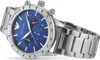 A close-up studio shot of an Emporio Armani men's watch with a blue dial and silver stainless steel band, set against a white background. Náhľad obrázku produktu