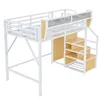 A white metal loft bed with wooden accents and integrated stairs and shelving. Anteprima dell’immagine prodotto