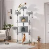 A multi-level cat tree with several cats interacting with it in a living room setting. Podgląd zdjęcia produktu