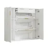 A white shoe cabinet with two doors and two drawers is shown with the cabinet doors open. Podgląd zdjęcia produktu
