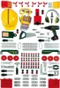 A collection of toy tools and accessories laid out on a white background. Produktbild-Vorschau