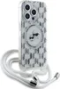 A transparent iPhone case with a Karl Lagerfeld monogram pattern and a crossbody strap. Produktbild-Vorschau
