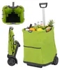 A collage of images showing a green shopping trolley from different angles, including a folded view and a filled view with groceries. Produktbild-Vorschau