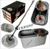 A collage of images showing a spin mop and bucket set, its packaging, and spare mop heads. Produktbild-Vorschau
