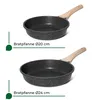 Two frying pans of different sizes are shown against a white background, with labels indicating their diameters. Náhľad obrázku produktu