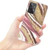 A hand holding a smartphone with a marble-patterned case. Produktbild-Vorschau