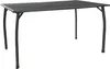 A black metal table with a perforated top and four curved legs, shown against a white background. Produktbild-Vorschau