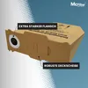 A cardboard vacuum cleaner bag with text highlighting its features. Produktbild-Vorschau