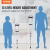 A marketing image showing two crutches of different sizes next to silhouettes of a child and an adult, with text highlighting height adjustment. Voir les images du produit