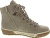 A side view of a beige lace-up boot with a zipper. Voir les images du produit