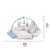 A baby play mat with an arch and hanging toys, shown with dimensions. Produktbild-Vorschau