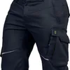 A close-up view of dark blue cargo pants, showing the pocket detail and reflective striping. Produktbild-Vorschau