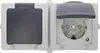 A close-up studio shot of a two-gang electrical outlet with protective covers. Anteprima dell’immagine prodotto