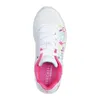 A top-down view of a white sneaker with colorful graphic accents and a pink interior. Produktbild-Vorschau