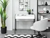 A modern home office setup with a white desk, a gray chair, and a tall plant. Anteprima dell’immagine prodotto