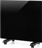 A black electric heater with wheels on a white background. Voir les images du produit