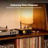 A vintage-style audio setup with a turntable, amplifier with VU meters, and a large wooden speaker, surrounded by vinyl records. Produktbild-Vorschau