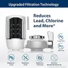 A product image of a water filter attachment for a faucet, with diagrams and text highlighting its filtration capabilities. Anteprima dell’immagine prodotto