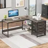 A home office setup featuring an L-shaped desk with a computer, printer, and storage. Anteprima dell’immagine prodotto