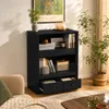 Kleine Vitrine 100x80x50cm Schwarz, 2 Fächer mit halbhohen Produktbild-Vorschau 2