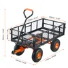 A black and orange garden wagon with dimensions indicated by text overlays. Produktbild-Vorschau