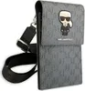 A Karl Lagerfeld crossbody bag with a monogram pattern and a cartoon Karl Lagerfeld patch. Náhled obrázku produktu
