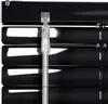 A close-up view of a black aluminum blind with a clear plastic tilt wand. Produktbild-Vorschau