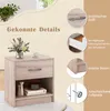 A close-up of a nightstand with various features highlighted by circular insets and text. Podgląd zdjęcia produktu