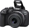 A studio shot of a black Canon EOS R10 camera with a lens attached and the pop-up flash extended. Náhľad obrázku produktu