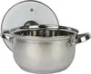 A stainless steel pot with a glass lid, shown from a side angle. Produktbild-Vorschau