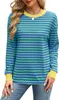 ASKSA Damen T-Shirt Rundhals Langarm Shirts Gestreift Basic Produktbild-Vorschau 2