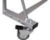A close-up view of the wheel and base of a silver clothing rack. Produktbild-Vorschau