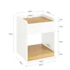 A diagram showing the dimensions of a white and wood bedside table. Produktbild-Vorschau