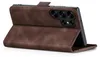 A brown flip case for a smartphone is shown in an open position, revealing the camera array of the phone. Produktbild-Vorschau