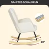 A beige rocking chair with wooden rockers and black metal legs, shown from the side with arrows indicating a rocking motion and a close-up of the felt on the rocker. Anteprima dell’immagine prodotto