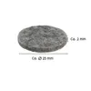 A close-up shot of a round gray felt furniture pad, with measurement indicators. Produktbild-Vorschau