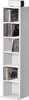 A white CD shelf unit filled with CDs and a small electronic device on top. Produktbild-Vorschau