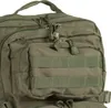 A close-up view of a green tactical backpack. Produktbild-Vorschau