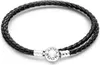 A black braided leather bracelet with a silver clasp is shown against a white background. Anteprima dell’immagine prodotto