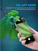 A hand holding a smartphone with a microscope attachment, showing a magnified view of a leaf. Produktbild-Vorschau