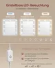Demonstration of adjustable LED lighting options for a mirror, showing different light colors and brightness levels, along with a practical switch. Produktbild-Vorschau