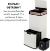 A cream-colored multi-compartment trash can with its lid open, showing the interior compartments and a separate smaller bin. Produktbild-Vorschau