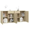 A wooden sideboard with multiple shelves and drawers, filled with books and decorative items. Anteprima dell’immagine prodotto