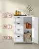 A white bathroom cabinet with various toiletries inside and on top. Náhled obrázku produktu