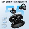 A marketing image showing wireless earbuds and their charging case, with text highlighting battery life and charging speed. Produktbild-Vorschau