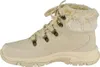 A side view of a beige winter boot with fur trim. Voir les images du produit
