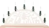 A wooden Christmas arch with electric candles and a carved winter scene. Produktbild-Vorschau