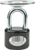 A close-up studio shot of a black padlock with a silver shackle and a silver mounting plate. Náhled obrázku produktu