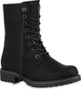 A black lace-up boot on a white background.