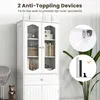 A white cabinet with glass doors, showcasing its storage and anti-toppling devices. Podgląd zdjęcia produktu